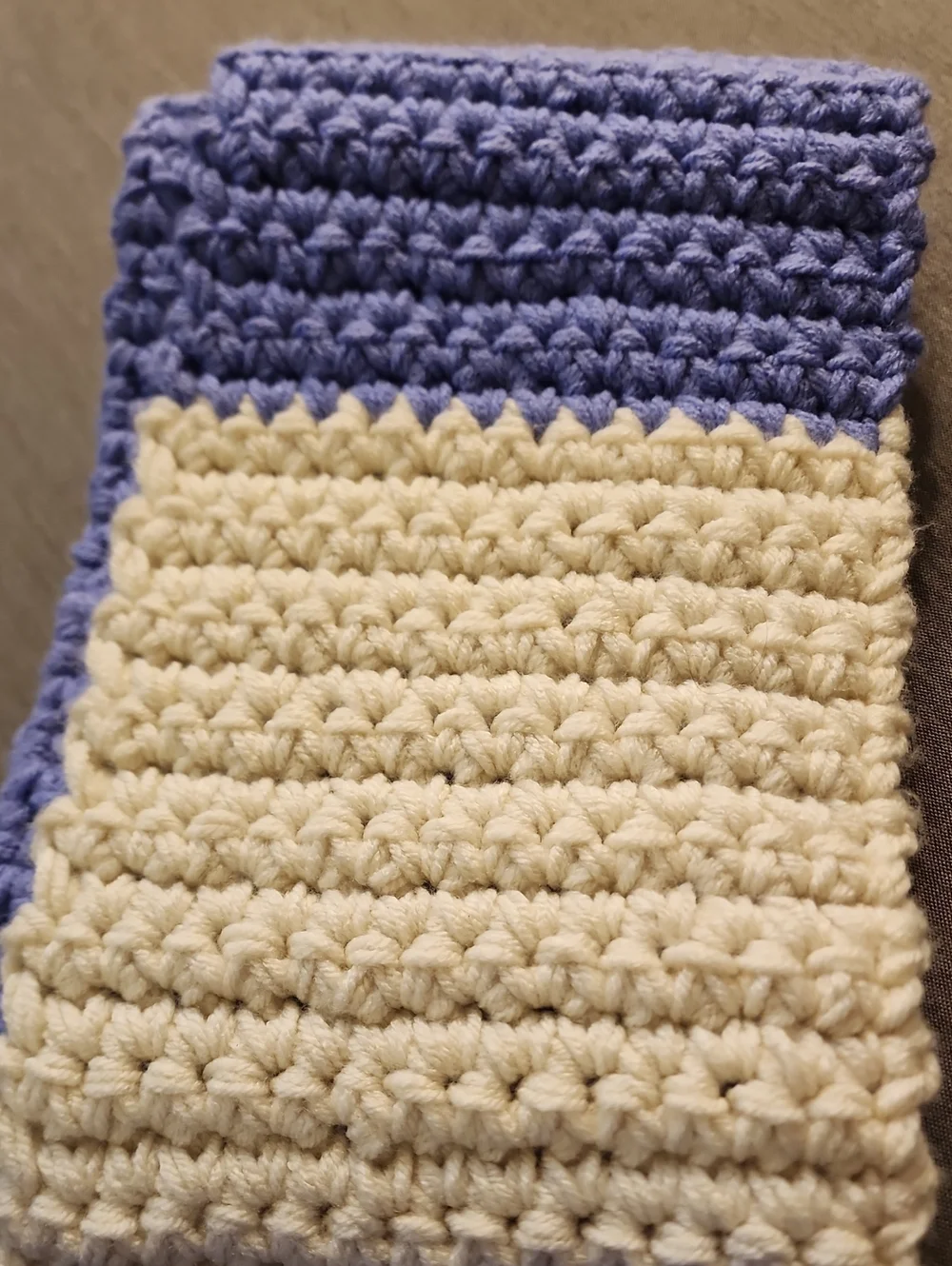 Handknit  Crochet Fringe Scarf in Lavender and Cream